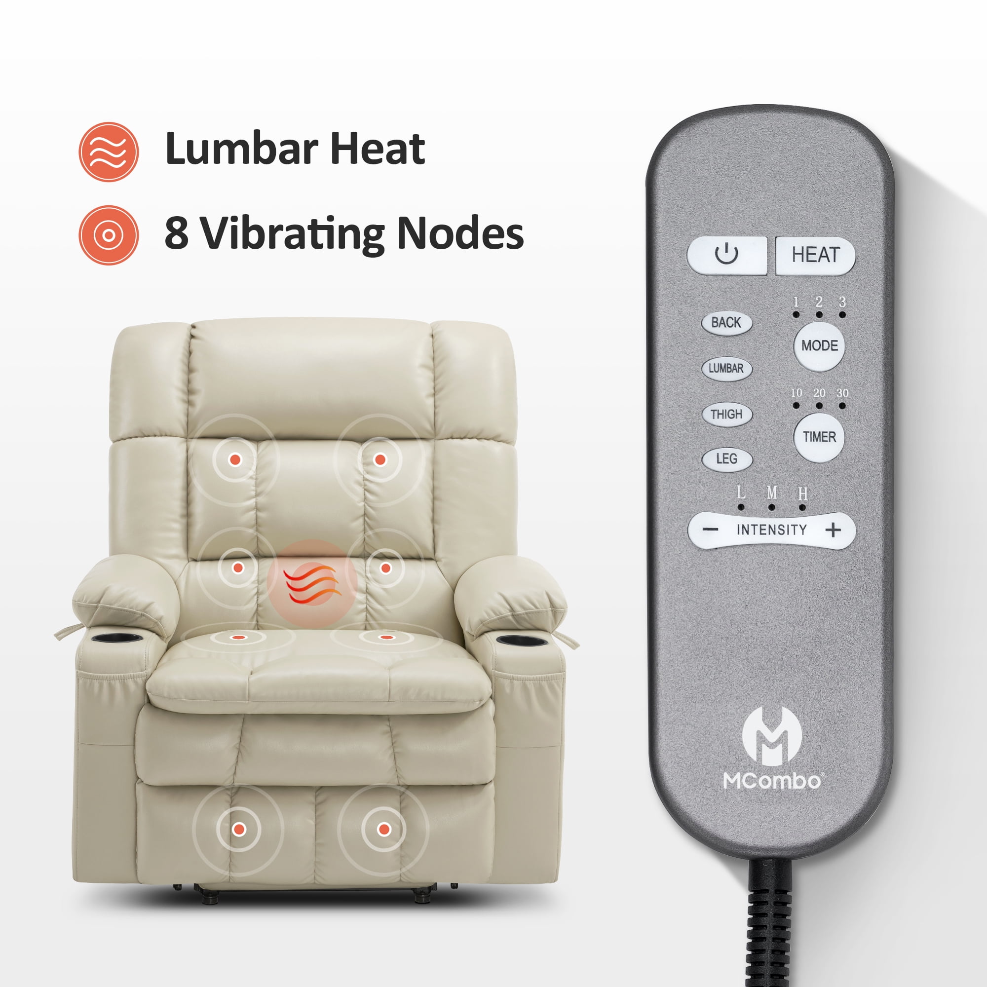 MCombo Oversized 27.2" Seat Width Dual Motor Power Lift Recliner Chair for Height 5'7"-6'2", Infinite Position, Faux Leather(Cream White)