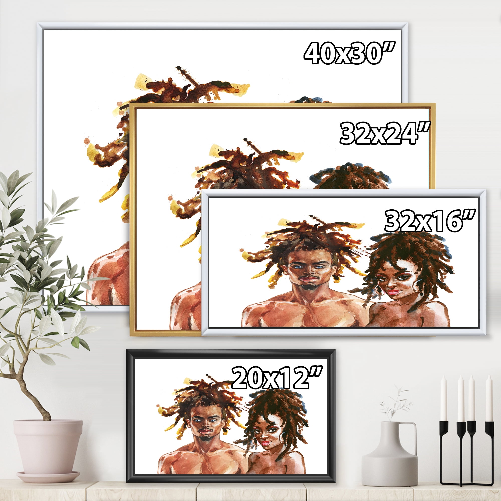 Designart 'Portrait of African American Couple' Modern Framed Canvas Wall Art Print