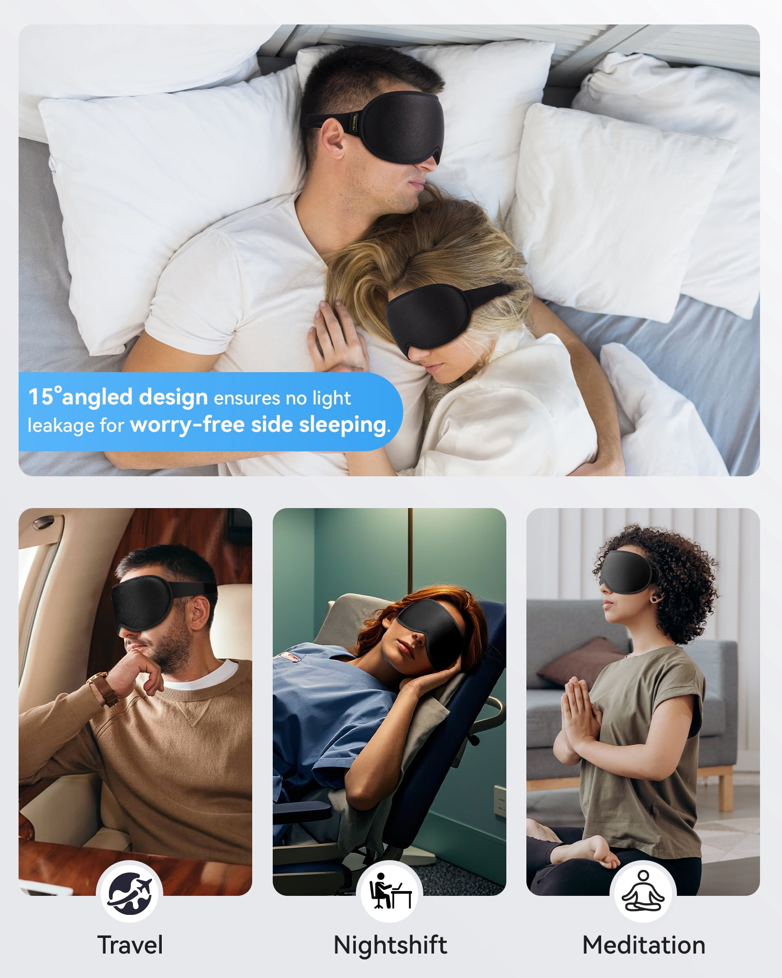 FACEMOON 2 Pack Adult Weighted Sleep Mask – Memory Foam Comfort Blackout Zero Pressure Lash Extension Safe Travel Design