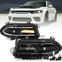 For 2015-2020 Dodge Charger Headlight Halogen W/ LED DRL Pair Black Headlamp L&R