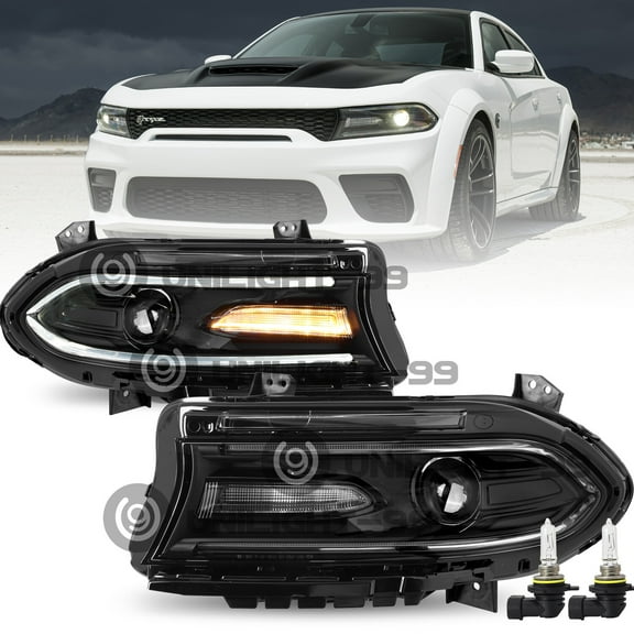 For 2015-2020 Dodge Charger Headlight Halogen W/ LED DRL Pair Black Headlamp L&R