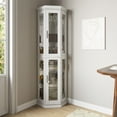 thumbnail image 2 of BELLEZE Lighted 3-Side Glass Display Curio Cabinet w/ Tempered Glass Doors & Shelves, Accent Wooden Corner Cabinet with Bulb, Corner Storage Decoration Rack for Living room & Bedroom Corona (White), 2 of 6