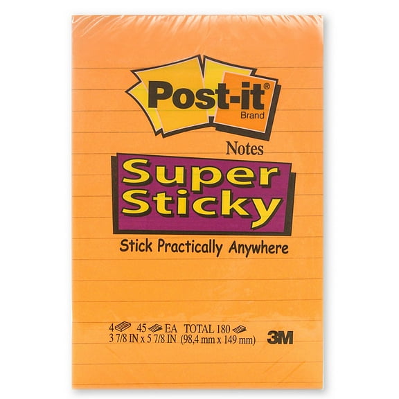 Super Sticky Notes lined, 4 in. x 6 in., 4 pads of 45 sheets (pack of 6)