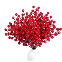 Triani 12Pcs Artificial Red Berry Stems 14.17 Inch Christmas Red Berries Holly Berry Branches for Holiday Arrangements Christmas Tree Home DIY Winter Decor