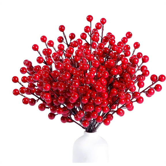 Triani 12Pcs Artificial Red Berry Stems 14.17 Inch Christmas Red Berries Holly Berry Branches for Holiday Arrangements Christmas Tree Home DIY Winter Decor