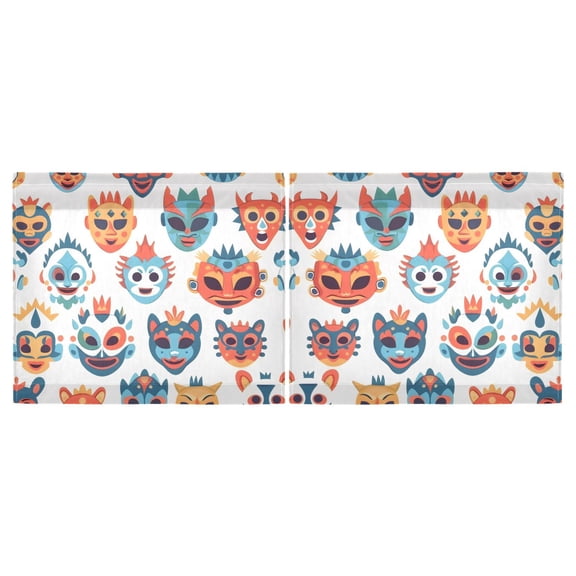 Haosy 2 Panels Rod Pocket Tier Curtains 27 x 24 Light Filtering Privacy Semi Sheer for Kitchen Bathroom, Funny Animal Masks