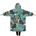 thumbnail image 2 of Oversized Wearable Blanket Hoodie,Bernese Mountain and Flower Sherpa Blanket Hoodie with Super Pockets,Super Warm Fuzzy Pullover for Women & Men, 2 of 6