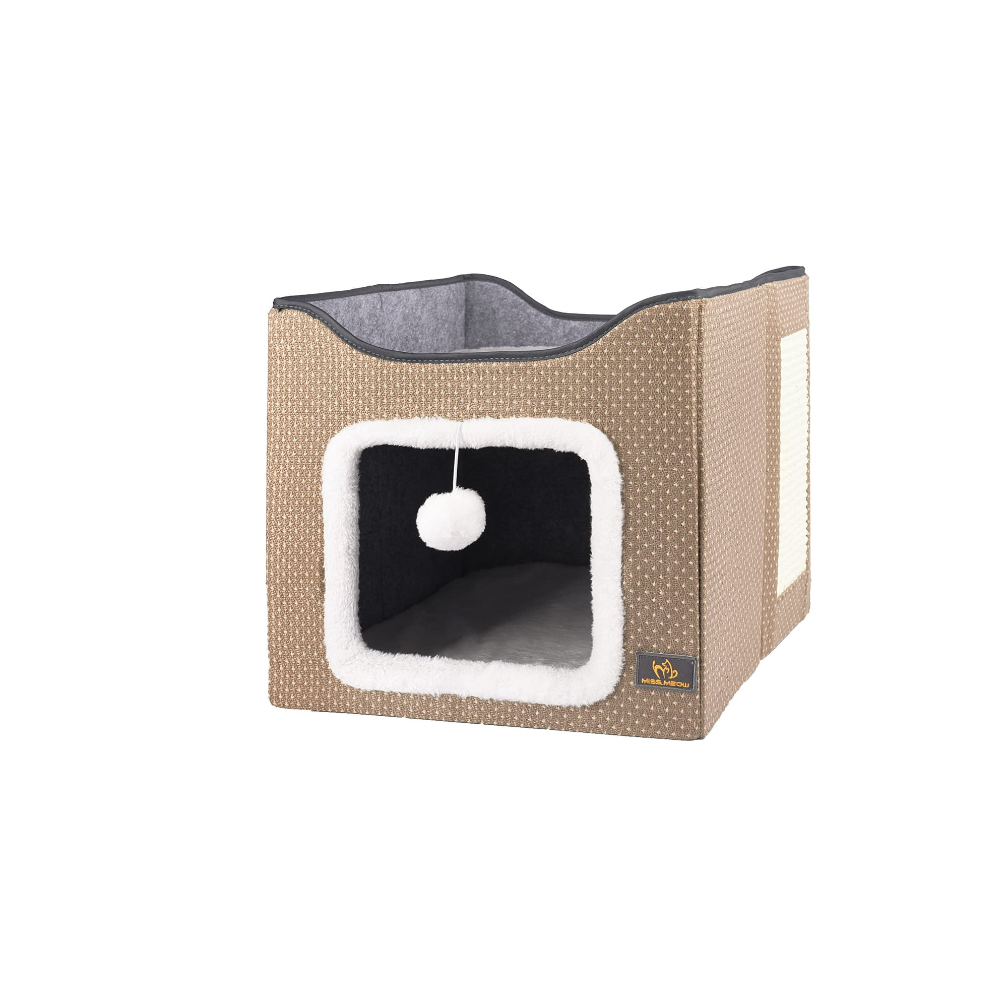 Miss Meow cat Bed for Indoor cats Medium Large cats cave Bed Machine Washable Slip Resistant Bottom Ultra Soft Plush cushion Beige House Walmart