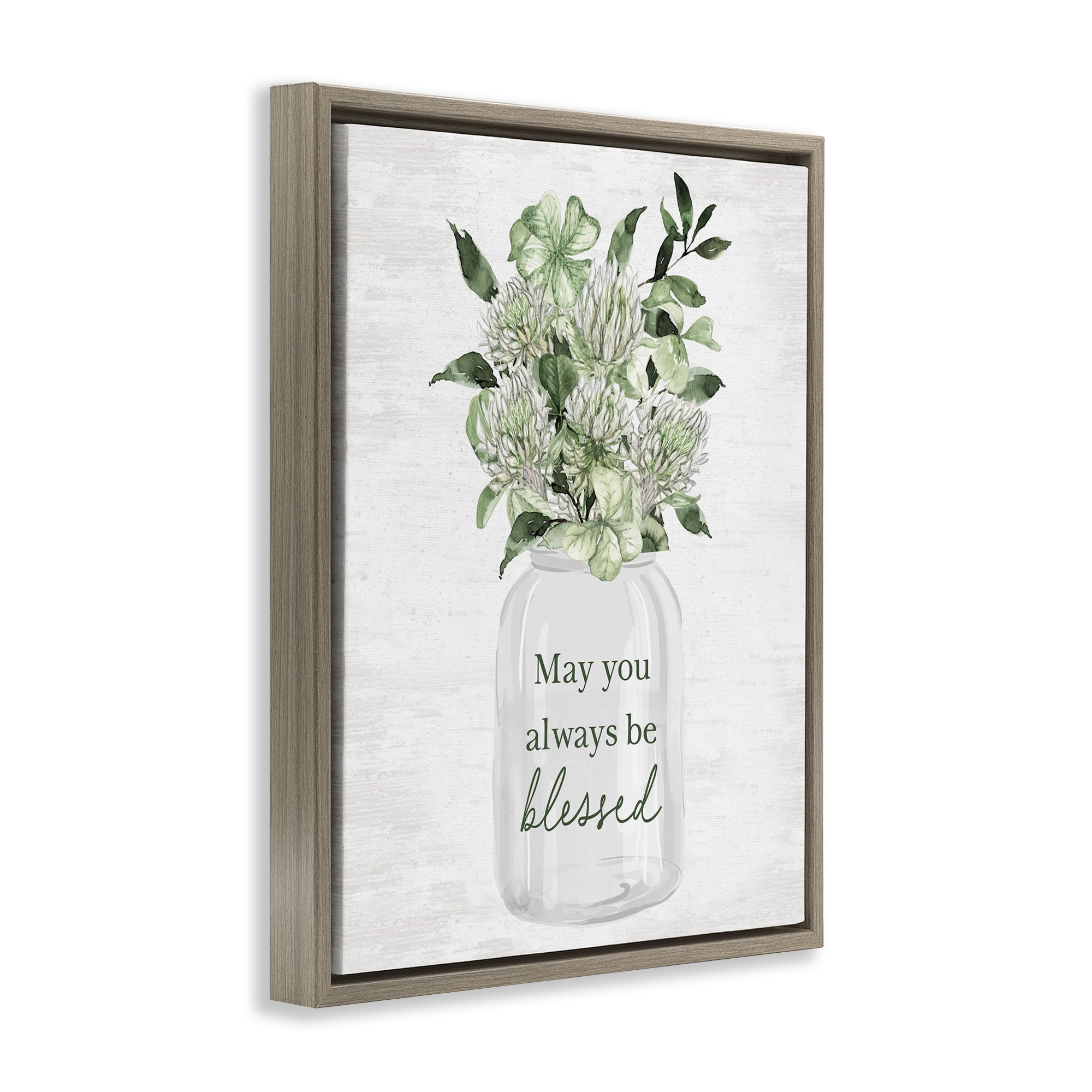 Stupell Industries Be Blessed Bouquet Botanical & Floral Painting Brown Floater Framed Canvas Art Print Wall Art, 25 x 31