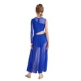 thumbnail image 2 of Raenseen Kids Girls Lyrical Dance Dress Contemporary Dance Dress Sheer Mesh Split Flowy Maxi Skirted Leotard Blue 8, 2 of 7