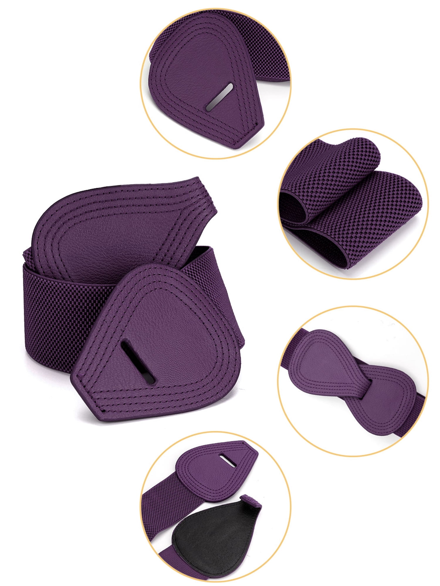 DARING DIVA Women's Interlock Faux Leather Elastic Buckle Belt 37"x49" Purple