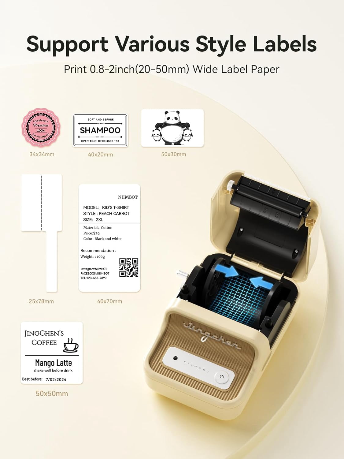 B21 Label Maker, Thermal Label Printer, Portable Inkless Label Makers for Home/Office/Business, with 1 Pack 50x30mm White Label, Compatible with iOS & Android, (White)