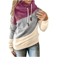thumbnail image 1 of Sudadera con capucha para mujer, estilo informal, con cuello vuelto, manga larga, con bloques de color, suéteres, tops de otoño, 1 of 5