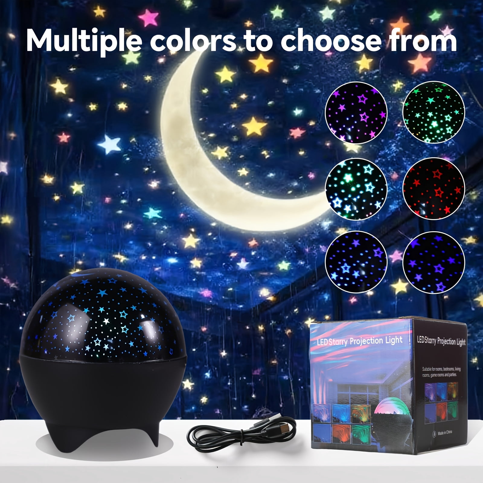 Rotating Star Moon Projector Night Light, 16 RGB Colors, Compact Starry Sky & Moon Lamp for Bedroom Living Room Party Christmas Decoration Gift