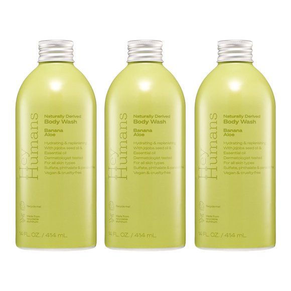 Gel de baño HEY HUMANS, hidratante con plátano y aloe, 414 ml, paquete de 3
