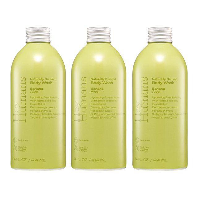 Gel de baño HEY HUMANS, hidratante con plátano y aloe, 414 ml, paquete de 3