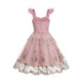 thumbnail image 4 of Girls Tulle Princess Dresses Trendy Embroidery Flower Lace Ruffle Spaghetti Gown for Pageant Wedding Birthday Party Graduation Dance Prom Pink 7-8 Years, 4 of 6