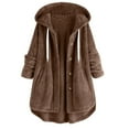 thumbnail image 1 of WEIYLL Fleece Jacket Women Solid Color Hooded Long Sleeve Buttons Pockets Cardigan Brown Fall Coats Size 5XL, 1 of 4