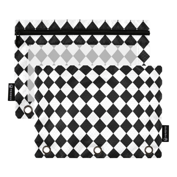 FORMRS 2 Pack Pencil Pouch for 3 Ring Binder with Clear Window Zipper Case, Black and White Geometric