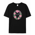 thumbnail image 5 of T Shirts for Women Short Sleeve Cotton Crewneck T-Shirt, Black Cat Flowers Embroidery Tee Tops Casual Basic T-Shirts, XS-5XL Black XS, 5 of 7