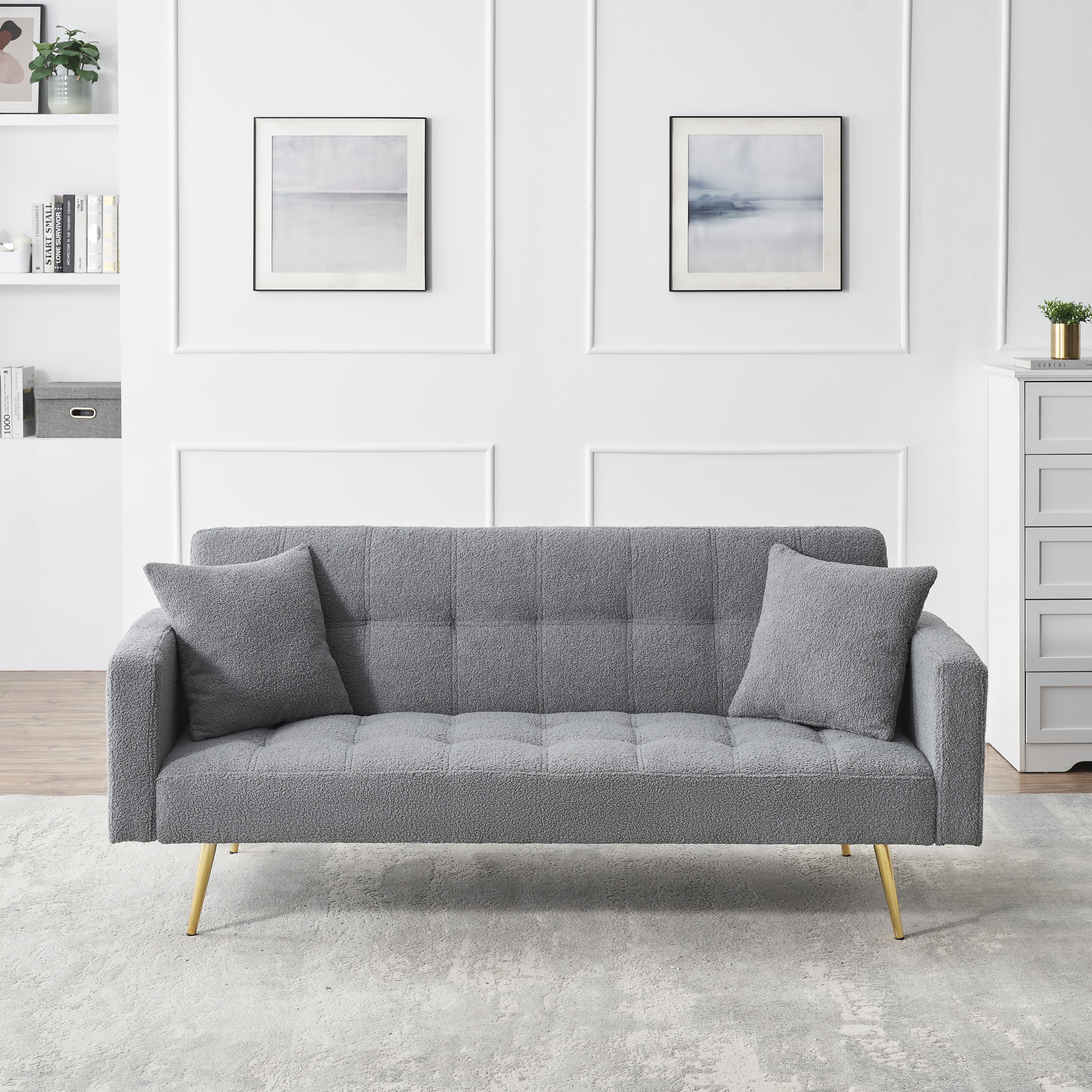 MAYEERTY Convertible Sofa Bed, Multi-Functional Loveseat Sofa with Sturdy Metal Legs for Home Small Apartments, Grey