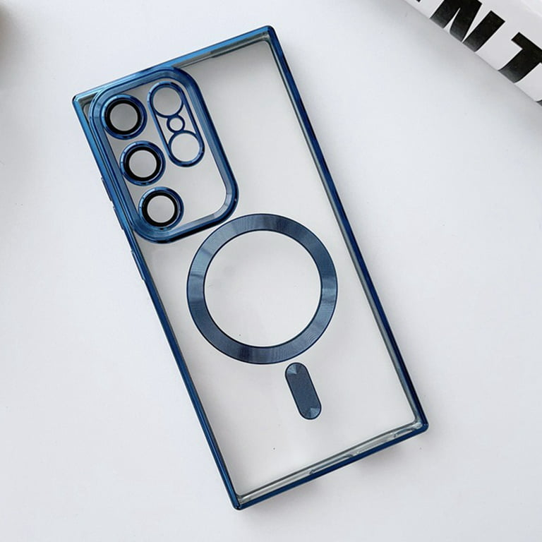 Clear Magnetic Case Compatible with Samsung Galaxy S24 Ultra MagSafe with  Camera Lens Protector Slim Bumper Case-Blue