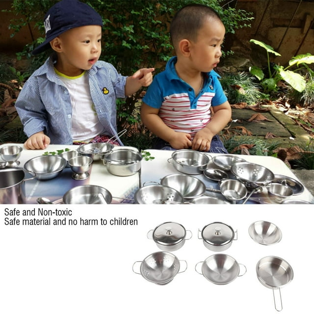 Boys Girls Kitchen Toys Stainless Steel Cookware Utensils Set Children Safe Material Develop Intelligence Functions Silver 25 Pieces