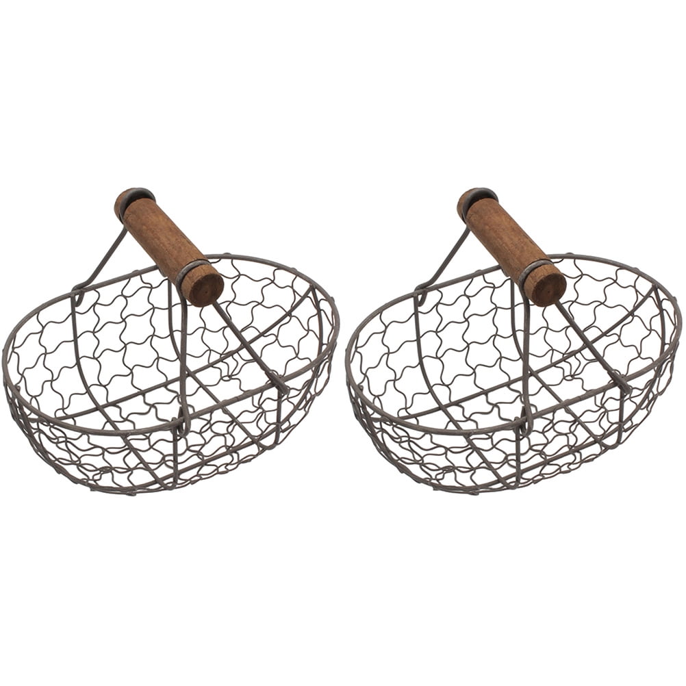 Zcyifa 2 Metal Wire Egg/Fruit Baskets w/ Handle - Portable Picnic/Bread Storage (Black)