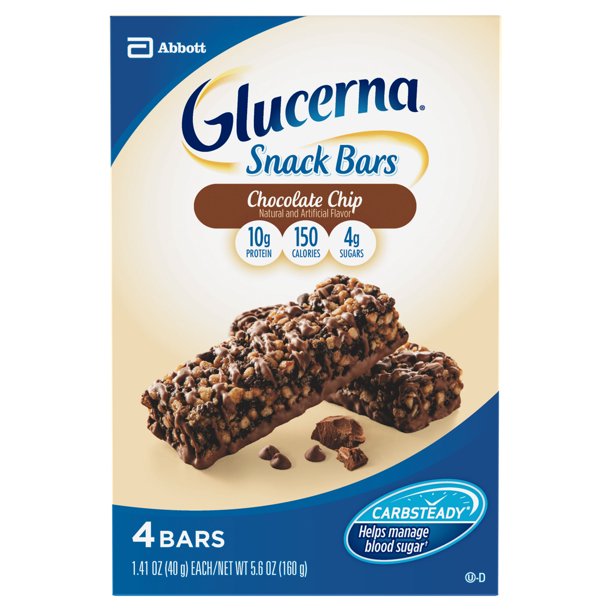 Glucerna Chocolate Chip Snack Bars, 4 Pack