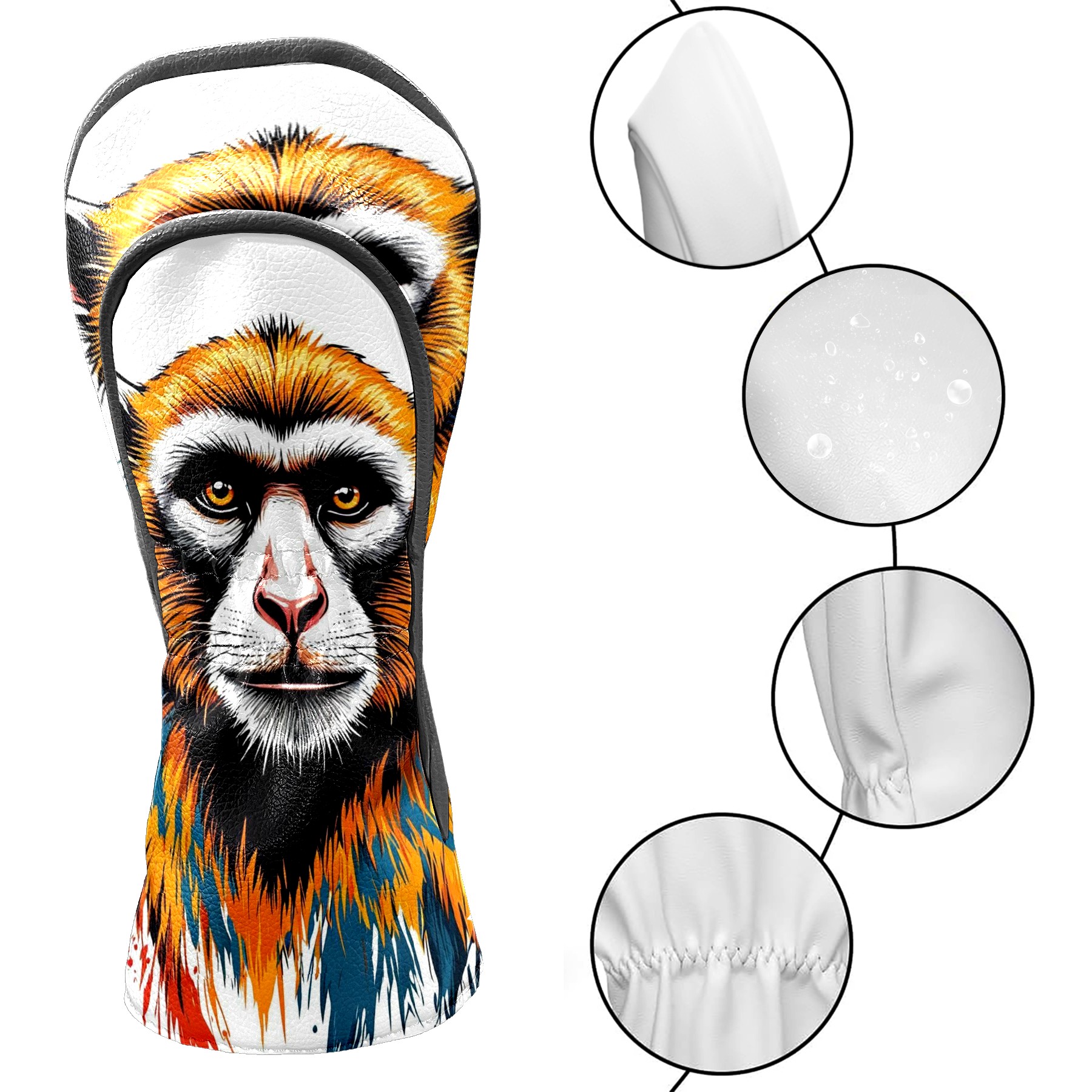 Golf Club Covers, Monkey While Premium PU Leather Driver Hybrid Putter Head Covers with Velvet Lining, Waterproof Golf Gifts for Men Women