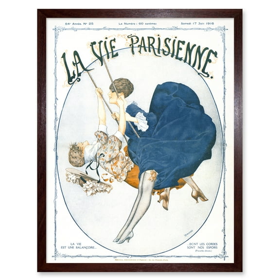 Vintage French Fashion La Vie Parisienne Swinging Ladies Magazine Cover Art Print Framed Poster Wall Decor 12x16 inch