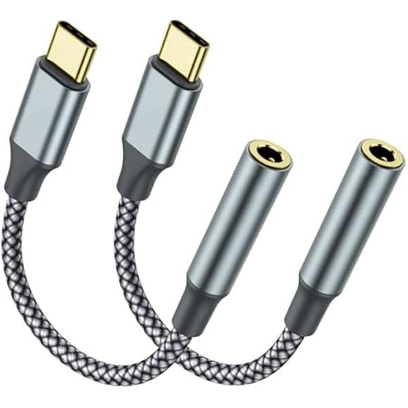 AoVoTo USB C to 3.5mm Headphone Jack Adapter(2 Pack), USB-C to Aux Audio Dongle Cable for iPhone 17 Pro Max/17 Pro, 16/15 Pro Max, 16/15 Pro, Galaxy S23-S21 Ultra, Pixel, iPad Pro, MacBook (Gray)