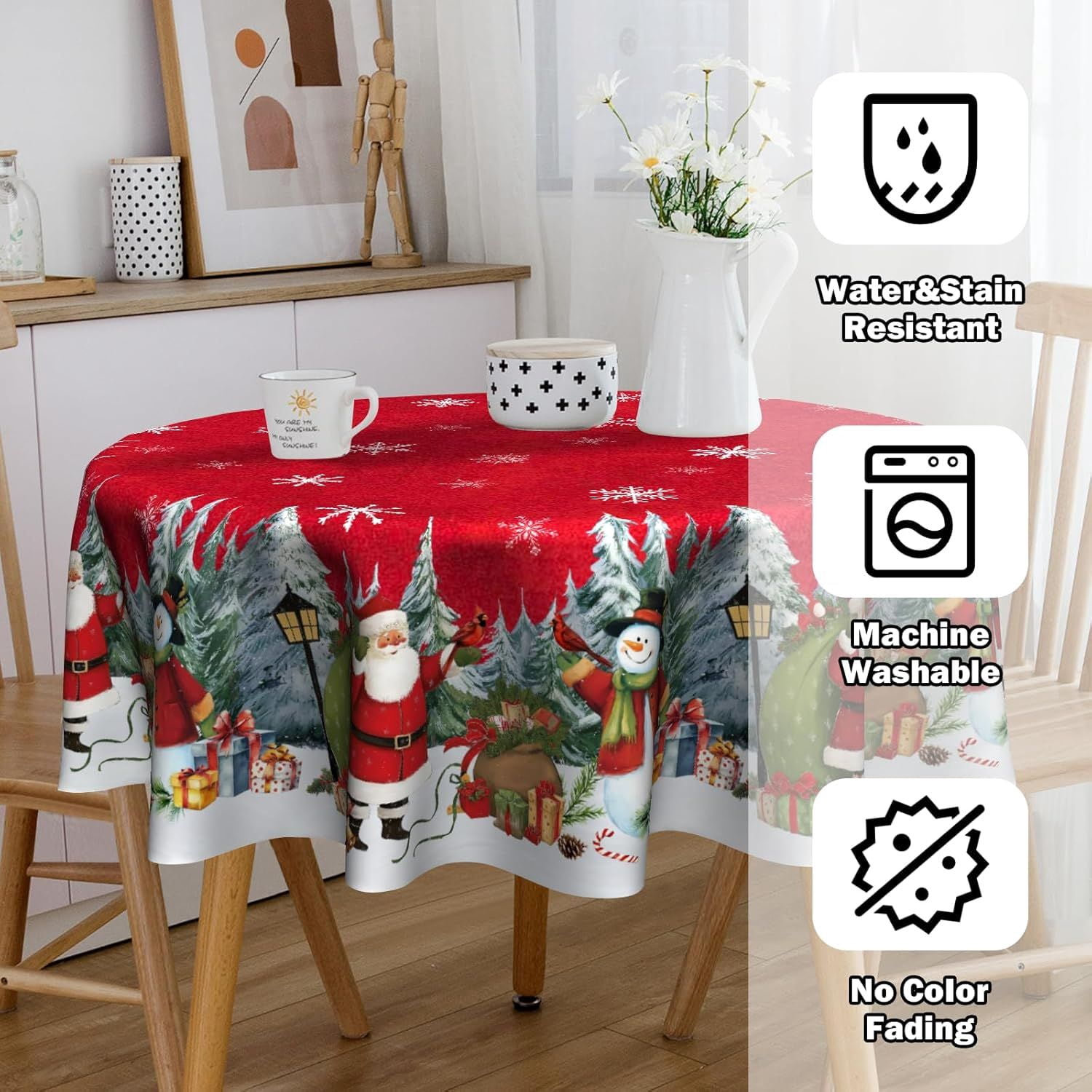 Christmas Round Tablecloth 60 inch Christmas Nativity Table Cloth Xmas Tree Table Cloths Decorations for Home Kitchen Dining Red Buffalo Plaid