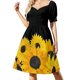 thumbnail image 1 of Vestido de manga corta con ramo de girasoles pintados, elegante y lujoso vestido de fiesta para mujer., 1 of 7