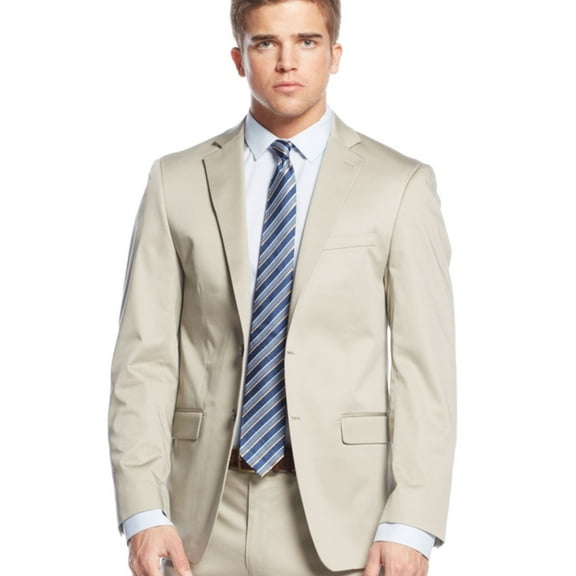 Calvin Klein Mens Professional Two Button Blazer Jacket, Beige, 40 Regular