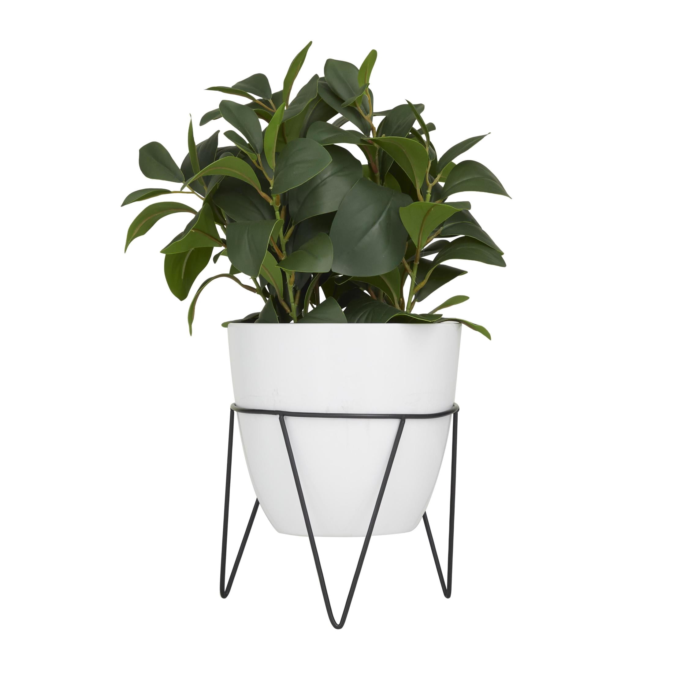 DecMode 17" Artificial Eucalyptus Plant in Realistic Leaves and Metal Stand and White Pot