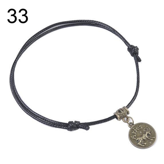 AYYUFE 12 Constellations Round Charm Faux Leather Rope Anklet Foot Chain Ankle Bracelet