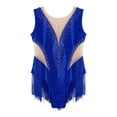 thumbnail image 5 of iEFiEL Girls Ballet Gymnastics Leotard Latin Cha-Cha Dancewear Sleeveless Shiny Rhinestones Tassels Bodysuit Royal Blue 8, 5 of 7