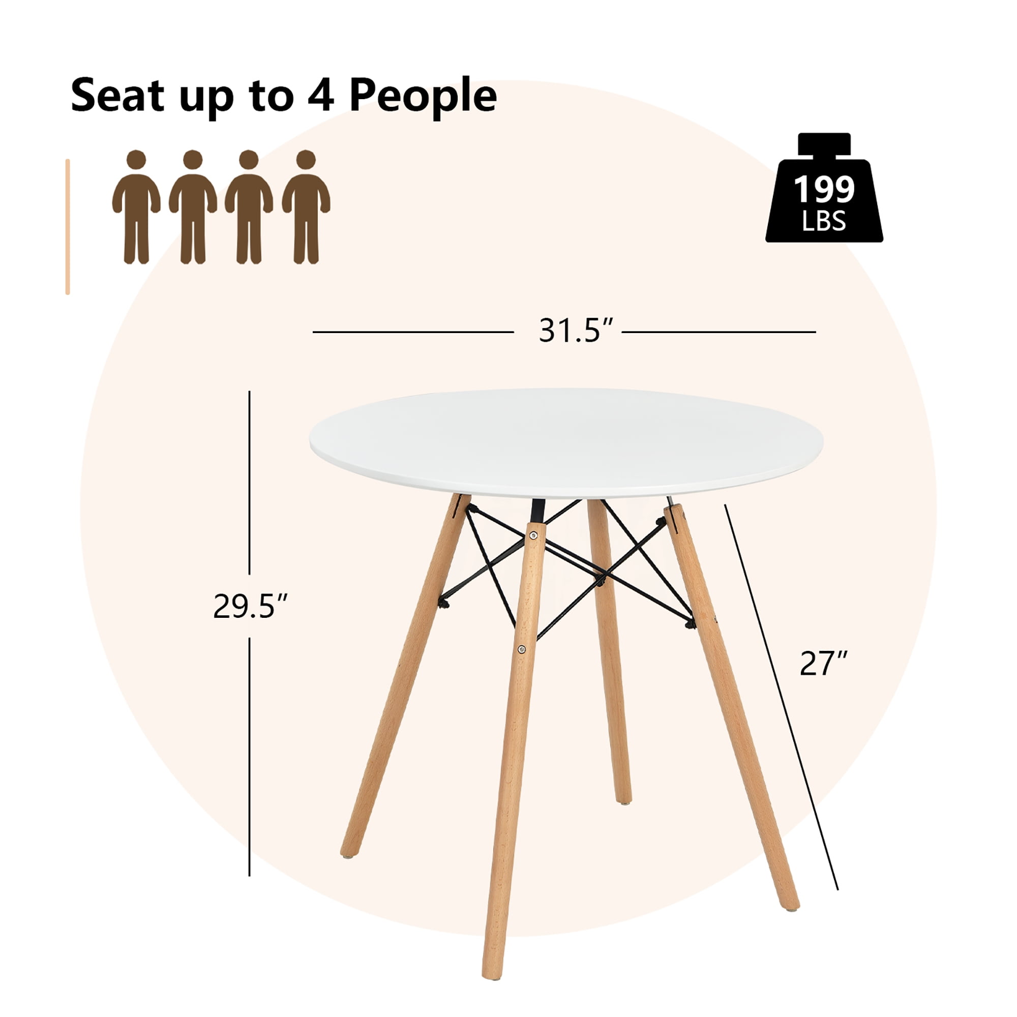 Costway Dining Table Round White Modern Dining Table 31.5'' W/Solid Wooden Leg For Kitchen