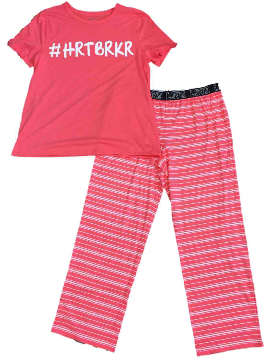 Womens #HRTBRKR Coral Pink & White Striped Pajamas Hashtag Summer Sleep ...