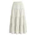 thumbnail image 6 of WQNVRNR Girls Tiered Hem Skirts- Elastic Waist A-Line High Waist Casual Flowy Skirts Beige Size 6, 6 of 7
