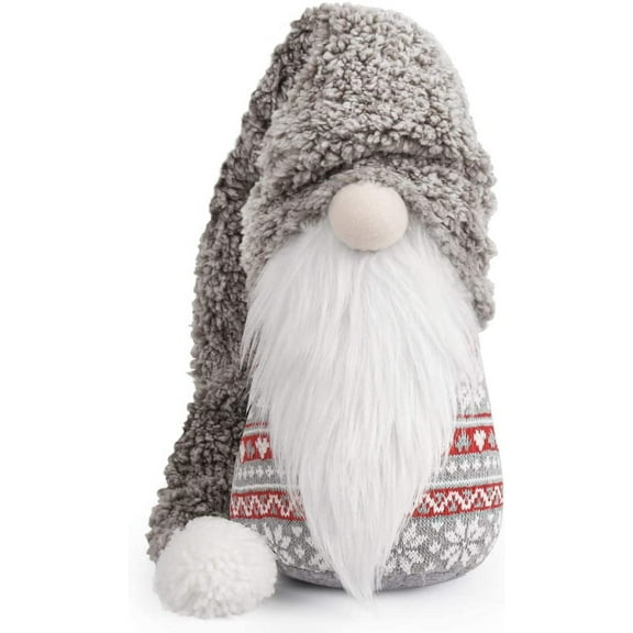 D-FantiX Christmas Gnome Plush 13 Inch Large Swedish Tomte Gnome Ornaments with Long Hat Holiday Scandinavian Christmas Decorations for Home (Grey, Nose Without Light)