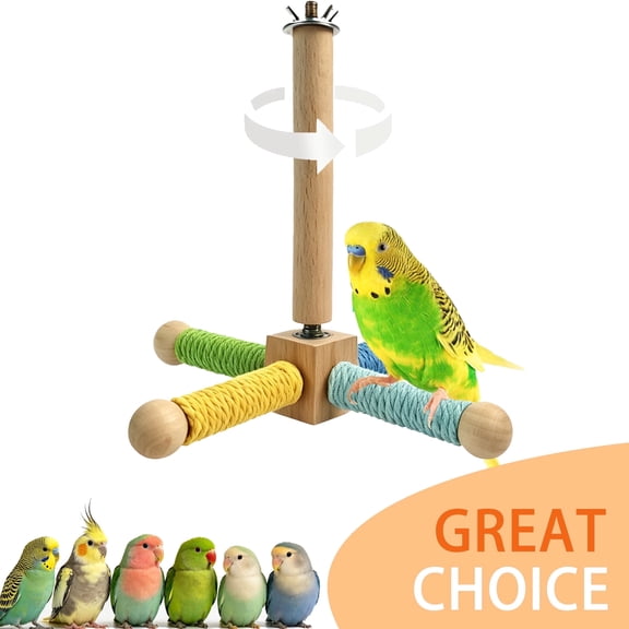 BellaNotes Bird Stand Perch Toy, Interactive Spinning Parakeet Toys, Wooden Exercise Wheel Parrot Toy, Enrichment Cockatiel Toy for Birds Cage, Bird Cage Accessories Perch Toys for Budgies