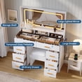 thumbnail image 4 of Vanity Desk with Mirror and Lights, Makeup Table with Glass Top & 8 Drawers, 3-Color LED Mirror, Power Outlets & USB, Hair Dryer Holder, Stool Included, Dressing Table Set for Bedroom, 4 of 7