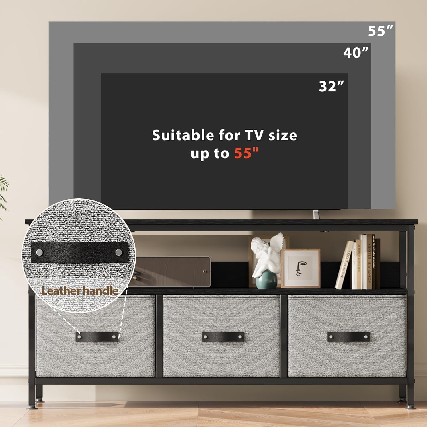Acekid Dresser TV Stand - 55 Inch Entertainment Center with Storage, Modern TV Console Table with Drawers & Shelves for Bedroom/Living Room, Black