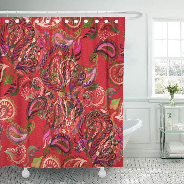 ABPHQTO Paisley Acuarela Étnico Artístico Batik Traje de baño Pintura a mano Retro Baño Cortinas de ducha 152x180 cm ABPHQTO PKNMT60x72Shower-3993