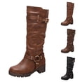 thumbnail image 5 of Women's Knee High Boots Square Toe Low Chunky Motorcycle Boots Fashion Riding Boots, 5 of 8