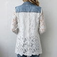 thumbnail image 5 of Sorvello Distressed Eyelet Lace Patchwork Denim Jacket for Women Notch Lapel Single Button Front Blazer with Pockets Mid Long Spring Fall Business Casual White XXL, 5 of 6