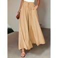 thumbnail image 4 of Pants for Women Casual Elastic Waist Wide Leg Pants with Pockets Khaki M, 4 of 7