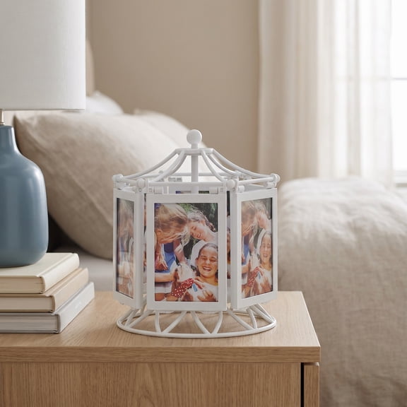TABLZONE White Rotating Photo Frame for Decor - Chic and Beautiful Design